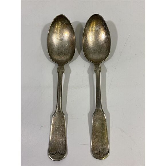 Vintage Rogers Silverplate Serving Spoon Set (2) Tipped Pattern Anchor AA 8” - Picture 1 of 4